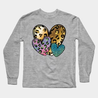 Three hearts animal Patterns Cheetah pattern valentines Long Sleeve T-Shirt